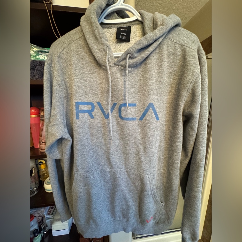 RVCA Heather Gray Hoodie with Blue Logo